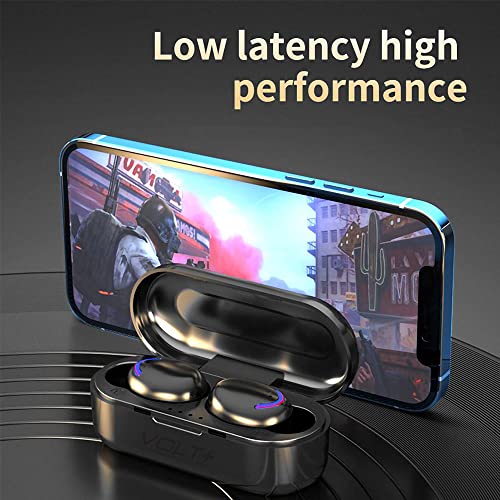Volt Plus TECH Slim Travel Wireless V5.1 Earbuds Compatible with Your Asus TUF Gaming VG32VQ Updated Micro Thin Case with Quad Mic 8D Bass IPX7 Waterproof/Sweatproof (Black)