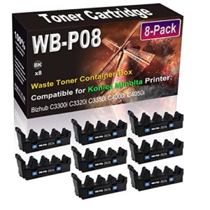 8-pack (black) compatible wb-p08 wbp08 acdn0y1 waste toner container box (high capacity) fit for konica minolta bizhub c3300i c3320i c3350i c4000i c4050i printer