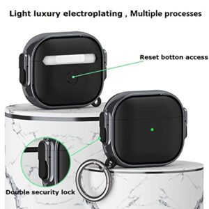 OTOPO Compatible with AirPods Pro 2/Pro Case Men Lock, Double Secure Lock Clip Shockproof Hard Shell Protective iPods Pro 2 Case Cover with Keychain for Apple AirPod Pro 2nd Generation Black