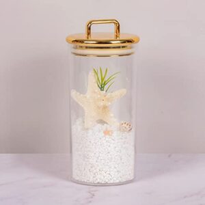 YUEJUM 32 oz Large Acrylic Storage Apothecary Jar with Gold Airtight Lid | Bathroom Vanity Organizer Containers | Perfect Decorative Canisters for Shells, Bath Salt, Grains, Cotton Ball, Flossers