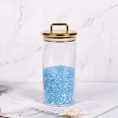 YUEJUM 32 oz Large Acrylic Storage Apothecary Jar with Gold Airtight Lid | Bathroom Vanity Organizer Containers | Perfect Decorative Canisters for Shells, Bath Salt, Grains, Cotton Ball, Flossers
