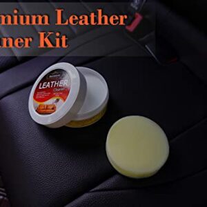 Herrontown Leather Cleaner for Furniture, White Saddle Soap Made by Coconut Oil and Nature Wax. (9 oz Plus 1 Sponge and 1 Cleaning Cloth) Leather Care Kit for Car Interior, Couch, Boots, Shoes, Seats