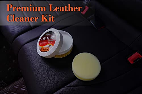 Herrontown Leather Cleaner for Furniture, White Saddle Soap Made by Coconut Oil and Nature Wax. (9 oz Plus 1 Sponge and 1 Cleaning Cloth) Leather Care Kit for Car Interior, Couch, Boots, Shoes, Seats