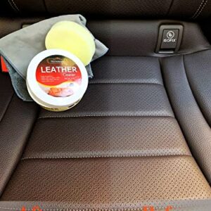 Herrontown Leather Cleaner for Furniture, White Saddle Soap Made by Coconut Oil and Nature Wax. (9 oz Plus 1 Sponge and 1 Cleaning Cloth) Leather Care Kit for Car Interior, Couch, Boots, Shoes, Seats