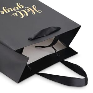 JIASHUYEYE 11" Black Gift Bag with Tissue Paper for Birthday, Wedding, Bridal Shower, Any Occasion - 6 Pack