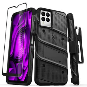 zizo bolt bundle for t-mobile revvl 6 pro 5g case with screen protector kickstand holster lanyard - black