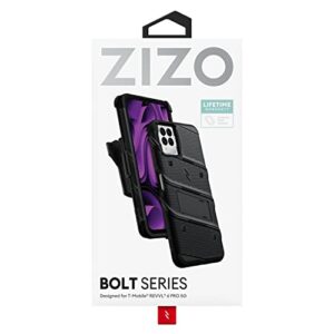 ZIZO Bolt Bundle for T-Mobile REVVL 6 Pro 5G Case with Screen Protector Kickstand Holster Lanyard - Black