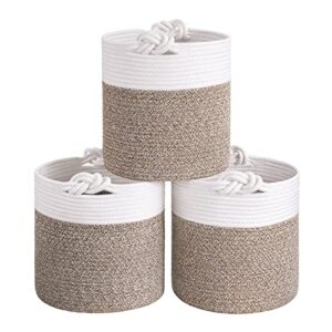 goodpick 3 pack cube storage organizer bins for shelves, cloests, decorative round storage baskets for toys, towels, socks, clothes, woven rope storage baskets, 11 x 11 inches