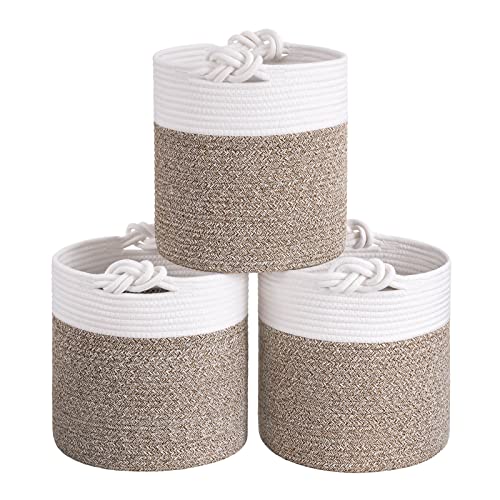 Goodpick 3 Pack Cube Storage Organizer Bins for Shelves, Cloests, Decorative Round Storage Baskets for Toys, Towels, Socks, Clothes, Woven Rope Storage Baskets, 11 x 11 inches