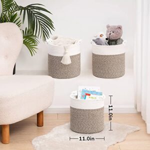 Goodpick 3 Pack Cube Storage Organizer Bins for Shelves, Cloests, Decorative Round Storage Baskets for Toys, Towels, Socks, Clothes, Woven Rope Storage Baskets, 11 x 11 inches