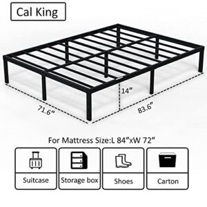 EMODA 14 Inch California King Bed Frames Heavy Duty Metal Cal King Platform with Steel Slats Support, No Box Spring Needed, Noise Free, Black