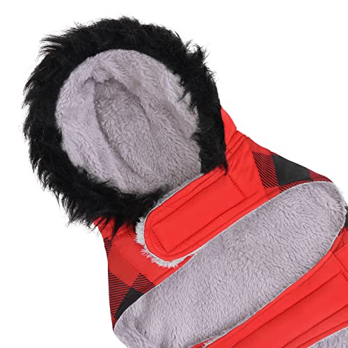 HDE Dog Puffer Jacket Fleece Lined Warm Dog Parka Winter Coat with Harness Hole Buffalo Plaid - L