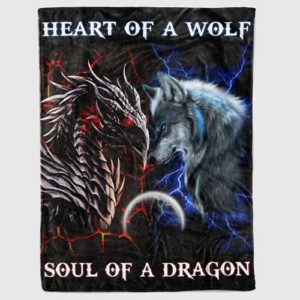 wolf and dragon heart of wolf soul of dragon fleece blanket great customized blanket gifts for birthday christmas thanksgiving