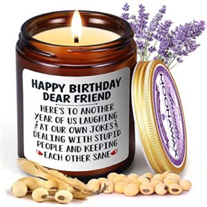 happy birthday candles gifts for women, friendship candles for women, funny unique birthday gifts for best friends coworkers classmates bestie sister, best lavender scented candle home decor presents