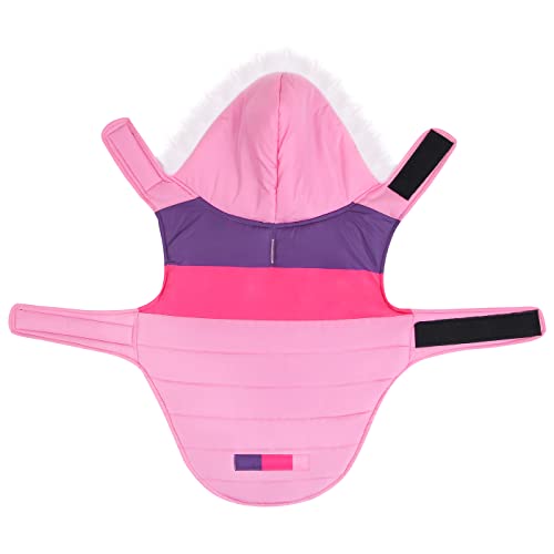 HDE Dog Puffer Jacket Fleece Lined Warm Dog Parka Winter Coat with Harness Hole Pink Stripe - XL