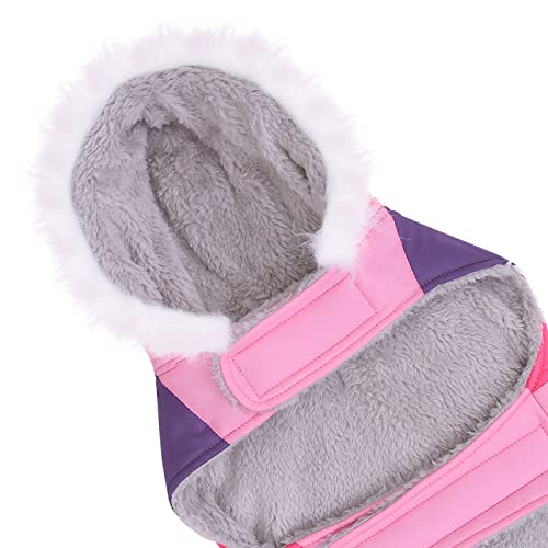 HDE Dog Puffer Jacket Fleece Lined Warm Dog Parka Winter Coat with Harness Hole Pink Stripe - XL