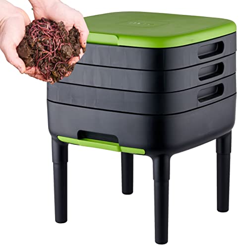 MAZE Three Level Worm Farm Compost Bin with Plastic Extension Legs