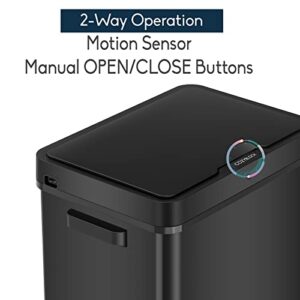 CozyBlock 20 Gallon Automatic Trash Can, Black Steel Touchless Motion Sensor Bin, Wide Opening Soft Close Lid, 75L, Large Capacity Slim Design