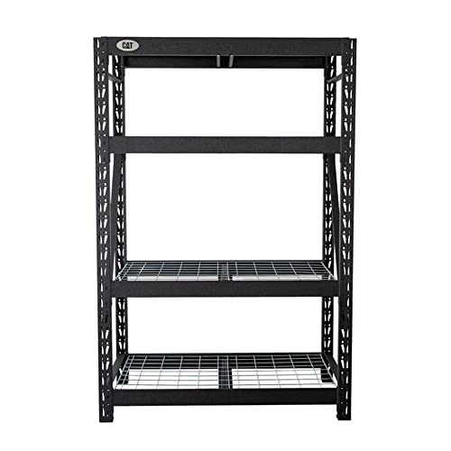Cat 72 x 48 Inch Industrial Heavy Duty 4 Tier Adjustable Steel Wire Shelving Unit with Hammer Granite Finish and 8000 Pound Weight Limit, Black