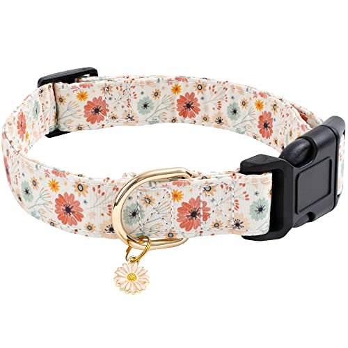 Faygarsle Cotton Designer Dogs Collar Cute Flower Dog Collars for Girl Female Small Medium Large Dogs with Flower Charms L