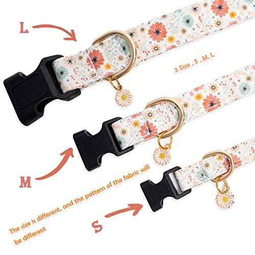 Faygarsle Cotton Designer Dogs Collar Cute Flower Dog Collars for Girl Female Small Medium Large Dogs with Flower Charms L