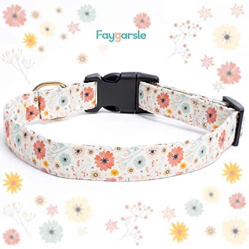 Faygarsle Cotton Designer Dogs Collar Cute Flower Dog Collars for Girl Female Small Medium Large Dogs with Flower Charms L