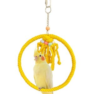simena cotton rope bird swing for bird cage, hanging bird perch parrot toys, bird cage accessories for medium to large birds including parakeets, cockatiels, conures, etc. (small (7.5" yellow)