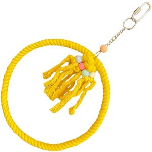 SIMENA Cotton Rope Bird Swing for Bird Cage, Hanging Bird Perch Parrot Toys, Bird Cage Accessories for Medium to Large Birds Including Parakeets, Cockatiels, Conures, etc. (Small (7.5" Yellow)