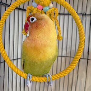 SIMENA Cotton Rope Bird Swing for Bird Cage, Hanging Bird Perch Parrot Toys, Bird Cage Accessories for Medium to Large Birds Including Parakeets, Cockatiels, Conures, etc. (Small (7.5" Yellow)