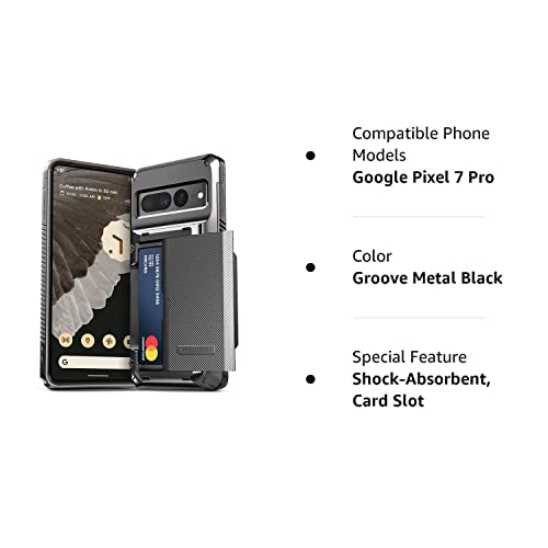 VRS DESIGN Damda Glide Pro Phone Case for Pixel 7 Pro, Sturdy Semi Auto Wallet [4 Cards] Case Compatible for Pixel 7 Pro Case (2022) (Groove Metal Black)