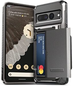 vrs design damda glide pro phone case for pixel 7 pro, sturdy semi auto wallet [4 cards] case compatible for pixel 7 pro case (2022) (groove metal black)