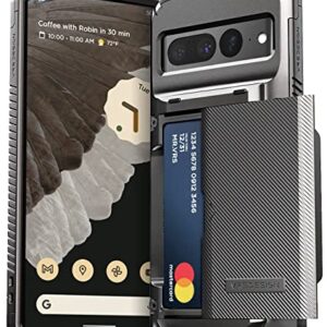 VRS DESIGN Damda Glide Pro Phone Case for Pixel 7 Pro, Sturdy Semi Auto Wallet [4 Cards] Case Compatible for Pixel 7 Pro Case (2022) (Groove Metal Black)