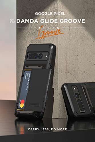 VRS DESIGN Damda Glide Pro Phone Case for Pixel 7 Pro, Sturdy Semi Auto Wallet [4 Cards] Case Compatible for Pixel 7 Pro Case (2022) (Groove Metal Black)