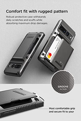 VRS DESIGN Damda Glide Pro Phone Case for Pixel 7 Pro, Sturdy Semi Auto Wallet [4 Cards] Case Compatible for Pixel 7 Pro Case (2022) (Groove Metal Black)