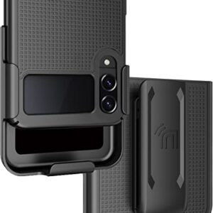 Case with Clip for Galaxy Z Flip 4 5G, Nakedcellphone [Grid Texture] Slim Hard Shell Cover and [Rotating/Ratchet] Belt Hip Holster Holder Combo for Samsung Z Flip4 Phone (SM-F721U, 2022) - Black