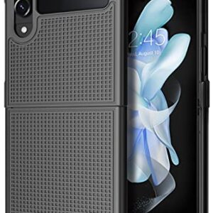 Case with Clip for Galaxy Z Flip 4 5G, Nakedcellphone [Grid Texture] Slim Hard Shell Cover and [Rotating/Ratchet] Belt Hip Holster Holder Combo for Samsung Z Flip4 Phone (SM-F721U, 2022) - Black