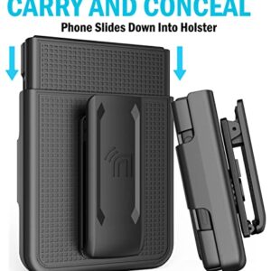 Case with Clip for Galaxy Z Flip 4 5G, Nakedcellphone [Grid Texture] Slim Hard Shell Cover and [Rotating/Ratchet] Belt Hip Holster Holder Combo for Samsung Z Flip4 Phone (SM-F721U, 2022) - Black