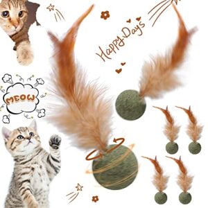 hydren 6 pcs interactive cat toy catnip feather ball compressed natural catnip lollipop natural cat kicker with feathers for kitty