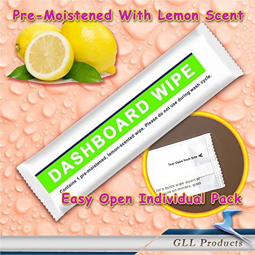 GLL Dash Wipes for Car Interior, 50-Pack Wet Cleaning Wipes for Car Interior Surfaces, Steering Wheel, Dashboard Console and Handle. Lemon Scented Pre-Moisturized Auto Cleaning Cloths