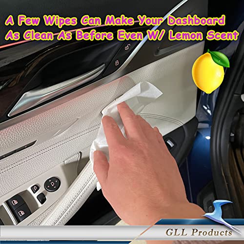 GLL Dash Wipes for Car Interior, 50-Pack Wet Cleaning Wipes for Car Interior Surfaces, Steering Wheel, Dashboard Console and Handle. Lemon Scented Pre-Moisturized Auto Cleaning Cloths