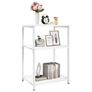 no more tag 3-tier bookcase industrial bookshelf wood and metal frame standing shelves modern bookshelf bookcase display office storage rack for entryway living room bedroom home office kitchen white