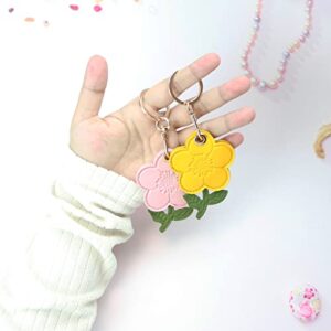 XEEWEN Cute Flower Airtag Keychain Holder 2 Pack,Kawaii FloraLeather Key Ring Hidden Case for Apple Airtag for Women