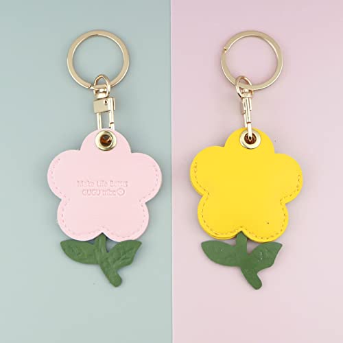 XEEWEN Cute Flower Airtag Keychain Holder 2 Pack,Kawaii FloraLeather Key Ring Hidden Case for Apple Airtag for Women