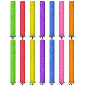 14 pcs bird perch colorful parrot stand wood bird stand parrot perch bird cage perch wooden paw grinding stick rough surface chew toy for conure budgie parakeet cockatiel cage accessories, 2 sizes