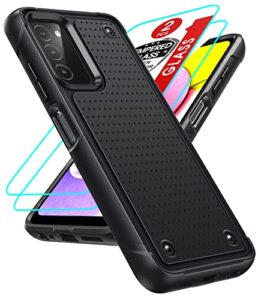leyi for samsung galaxy-a03s phone case: samsung ao3s phone case with [2 pack] tempered glass screen protectors, dual layer hard pc textured back soft bumper case for samsung a03s (not fit a03), black