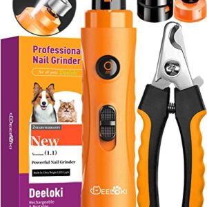 Dog Nail Grinder With LED Light,Powerful 2-Speed Motor Painless Electric Dog Nail Trimmers Professional Super Quiet Dog Nail Clipper Set for Small Medium Large Dogs & Cats Paws Grooming & Smoothing