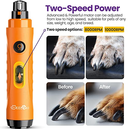 Dog Nail Grinder With LED Light,Powerful 2-Speed Motor Painless Electric Dog Nail Trimmers Professional Super Quiet Dog Nail Clipper Set for Small Medium Large Dogs & Cats Paws Grooming & Smoothing