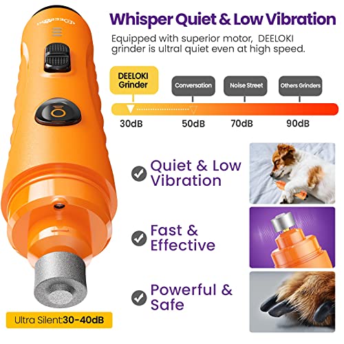 Dog Nail Grinder With LED Light,Powerful 2-Speed Motor Painless Electric Dog Nail Trimmers Professional Super Quiet Dog Nail Clipper Set for Small Medium Large Dogs & Cats Paws Grooming & Smoothing