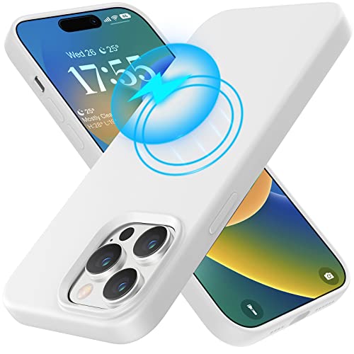 HAEWON Silicone Magnetic Case for iPhone 14 Pro Max, Compatible with Magsafe, Comfort Phone Cover with Microfiber Lining [MIL-Grade Drop Protection] for iPhone 14 Pro Max 6.7" (White)