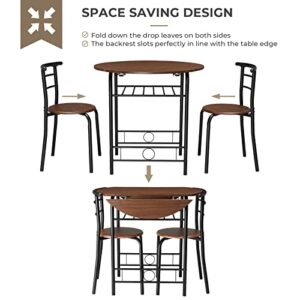 VINGLI 31.5" Drop Leaf Dining Table Set for Small Space,Small Kitchen Table Set for 2,Round Folding Table with 2 Chairs for Home,Kitchen,Apartment,Black&Brown